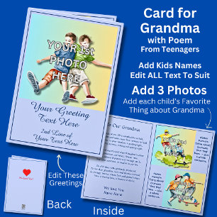 Carte Ajouter 3 photos pour grand-mère, poème de adolesc