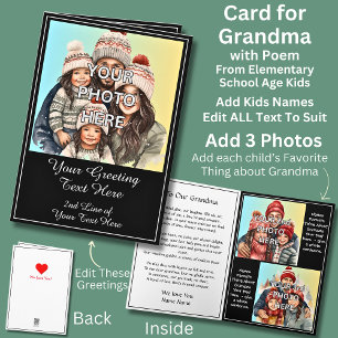 Carte Ajouter 3 photos pour grand-mère, poème des enfant