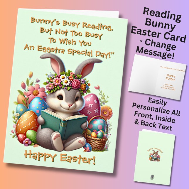 Carte Ajouter des noms, Bunny's Busy Reading, avec des o (Créateur téléchargé)