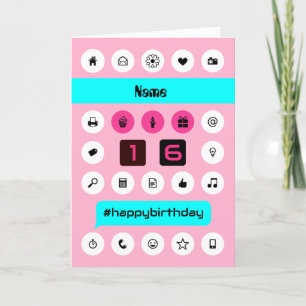 Carte Ajouter le nom 16ème hashtag d'anniversaire smartp