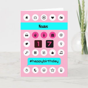 Carte Ajouter le nom 17ème hashtag d'anniversaire smartp