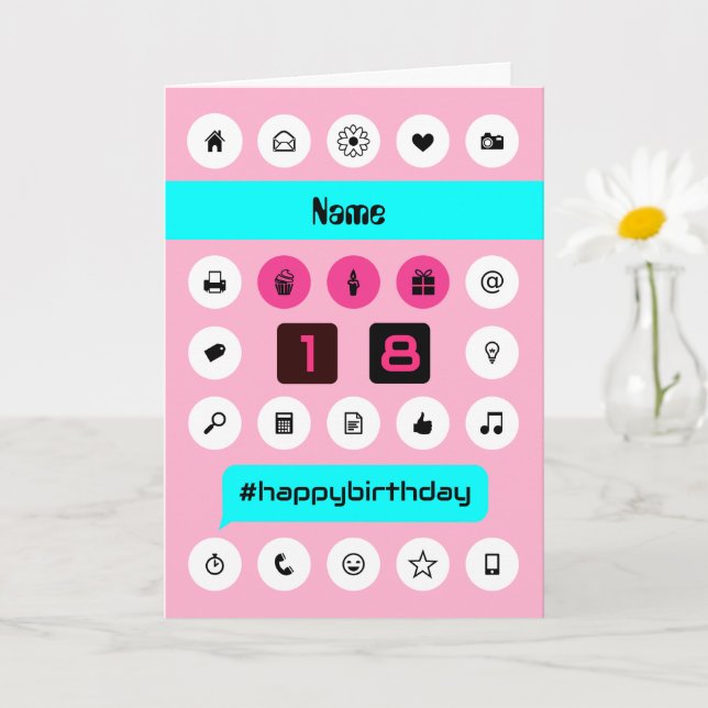Carte Ajouter le nom 18ème hashtag d'anniversaire smartp (Petite plante)