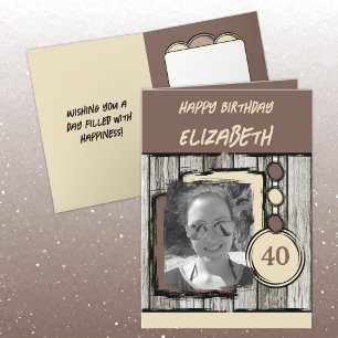 Carte Ajouter le nom de la photo crème brune 40e anniver