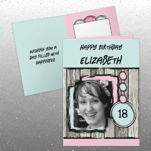 Carte Ajouter le nom de la photo menthe rose 18e anniver