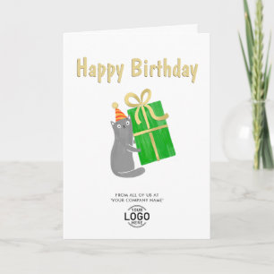 Carte Ajouter Logo Cute Cat Green Cadeau Business Annive