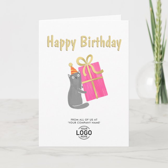 Carte Ajouter Logo Cute Chat Big Pink Cadeau Entreprise  (Devant)