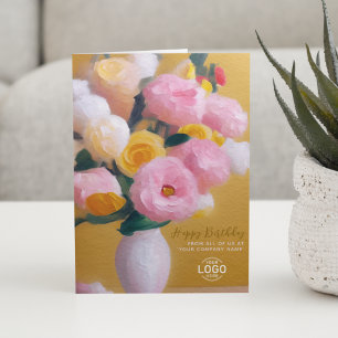 Carte Ajouter Logo Fleurs Jaunes Rose Business Anniversa