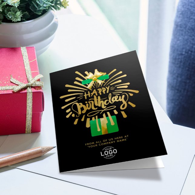 Carte Ajouter Logo Green Gold Fireworks Black Group Anni (Front page)