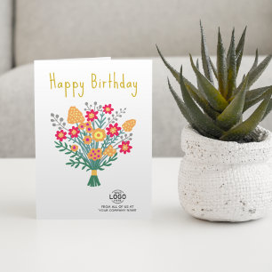 Carte Ajouter Logo Red Orange Folk Flowers Business Anni