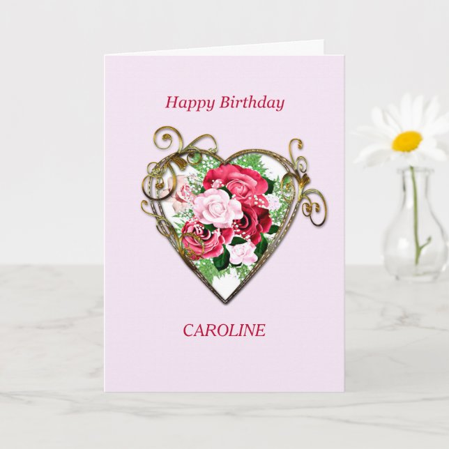 Carte Ajouter un nom Anniversaire Antique Roses peints (Petite plante)