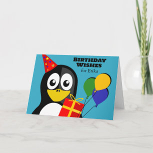 Carte Ajouter un nom Anniversaire avec pingouin