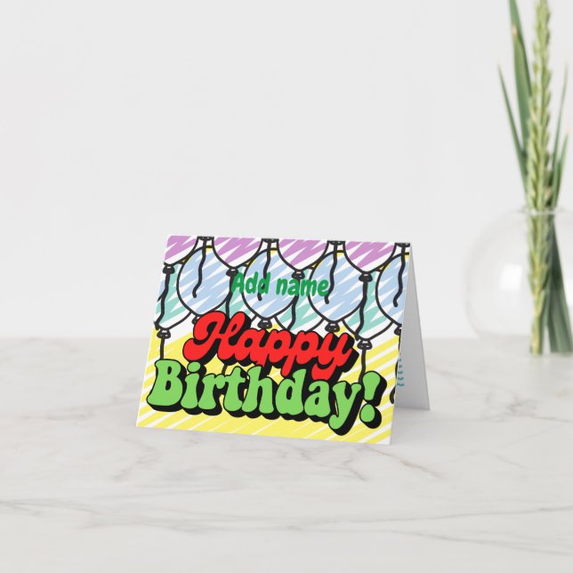 Carte Ajouter un nom mignon anniversaire de enfant graph (Devant)