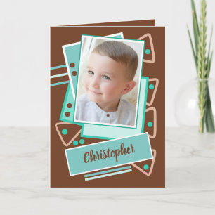 Carte Ajouter un nom photo brun menthe petit garçon anni