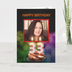Carte Ajouter une photo, 33ème anniversaire avec gâteau 