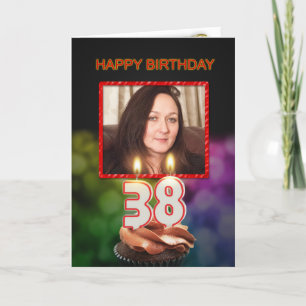 Carte Ajouter une photo, 38ème anniversaire avec gâteau