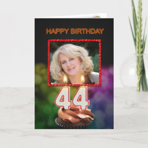 Carte Ajouter une photo, 44ème anniversaire avec gâteau