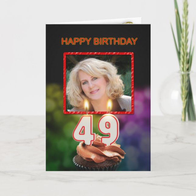 Carte Ajouter une photo, 49ème anniversaire avec gâteau  (Devant)