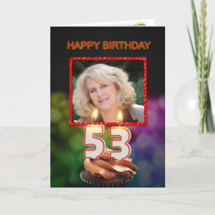 Carte Ajouter une photo, 53ème anniversaire avec gâteau