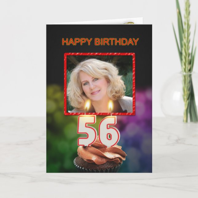 Carte Ajouter une photo, 56ème anniversaire avec gâteau  (Devant)