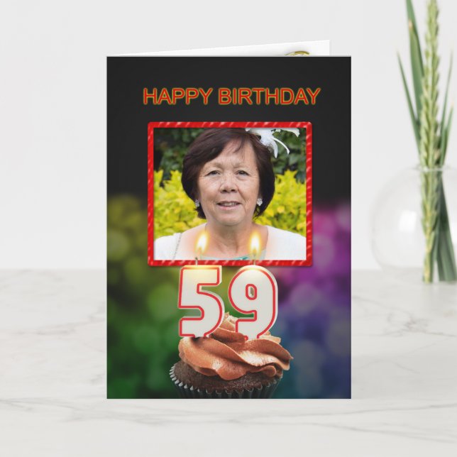 Carte Ajouter une photo, 59ème anniversaire avec gâteau  (Devant)
