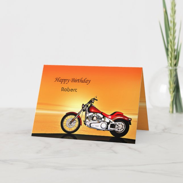 Carte Ajoutez un nom, Moto au coucher du soleil. (Devant)