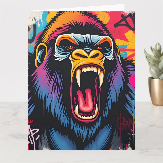 Carte AJOUTEZ VOTRE PROPRE TEXTE Graffiti Gorilla  (Petite plante)