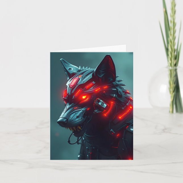 Carte AJOUTEZ VOTRE PROPRE TEXTE Loup Cyborg  (Devant)
