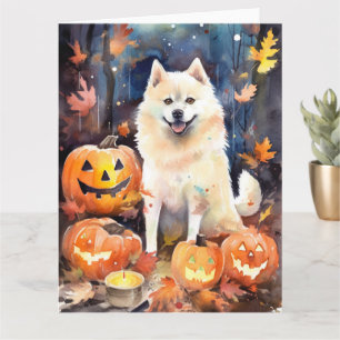 Carte Akita américain Halloween avec citrouilles effraya