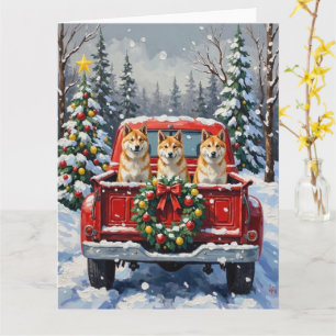 Carte Akita camion rouge de Noël pour les Fêtes