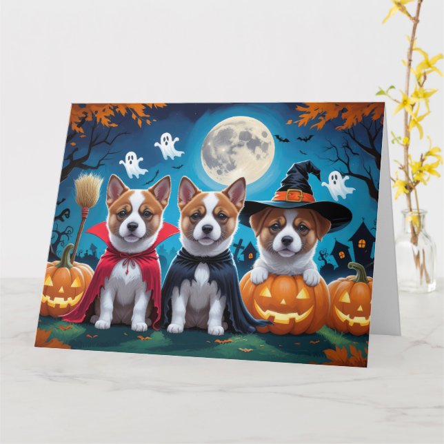 Carte Akita Chiens Citrouille Halloween Funny (Fleur jaune)