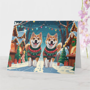 Carte Akita Chiens Noël Fête de la neige