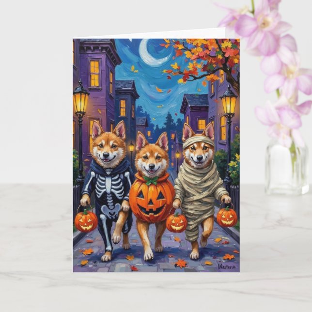 Carte Akita Chiens Trick-or-Treating en costumes d'Hallo (Orchidée)