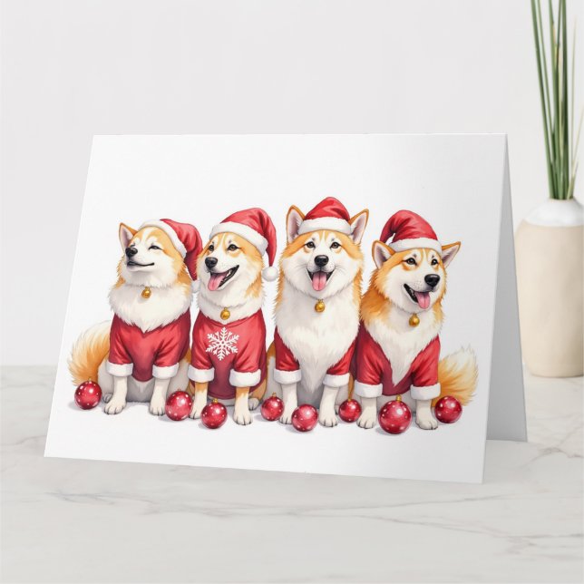 Carte Akita Christmas Dress Santa Hat (Devant)