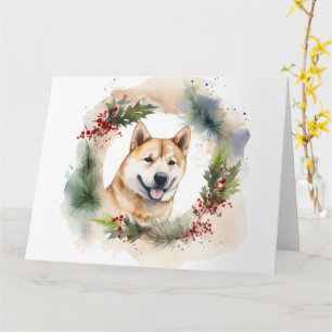 Carte Akita Christmas Wreath Festive Pup