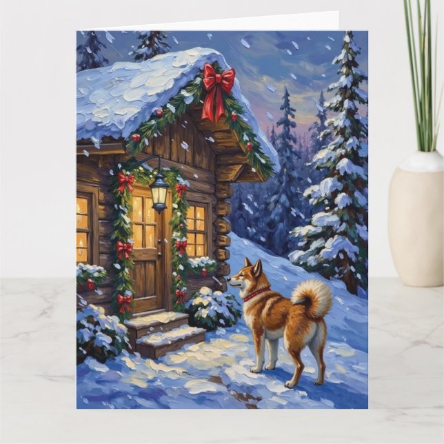 Carte Akita Dog Christmas Log Cabin Holiday (Devant)