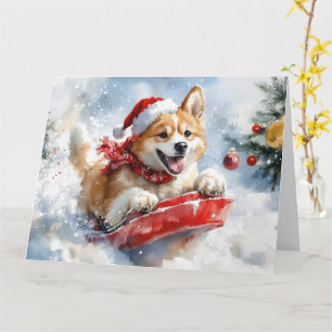 Carte Akita Dog dans la corniche laissez-le neiger Noël