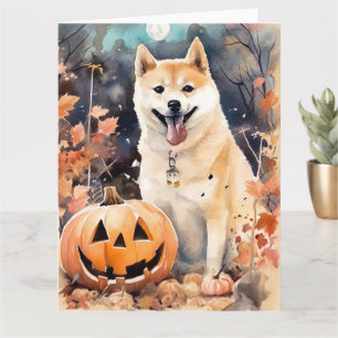 Carte Akita Halloween avec citrouilles effrayantes