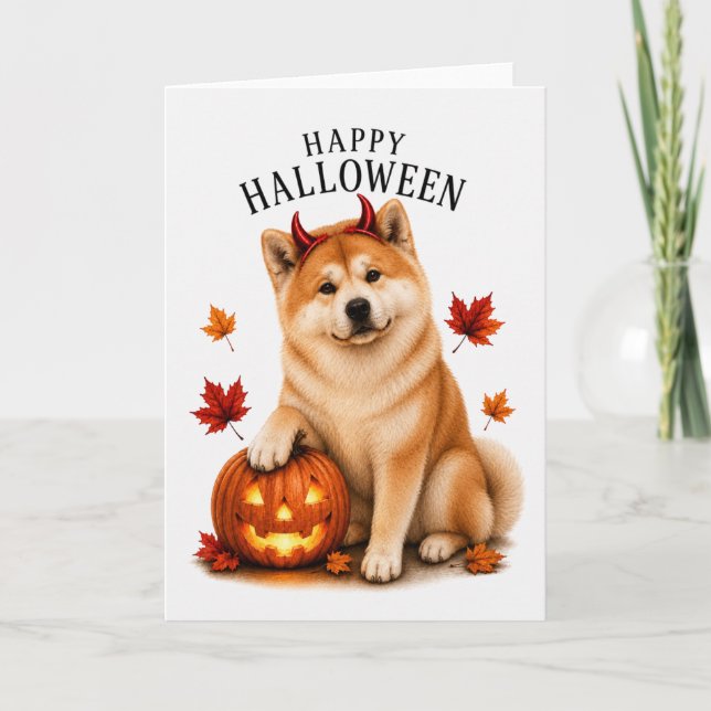 Carte Akita Halloween Diable Chien (Devant)