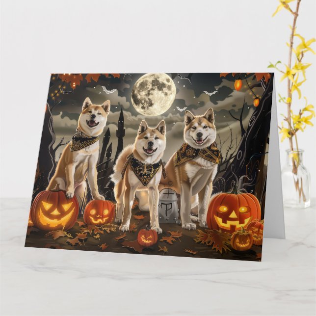 Carte Akita Halloween Épouvantable (Fleur jaune)