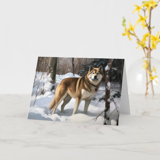 Carte Akita Laisser Neige Noël (Fleur jaune)