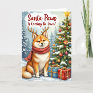 Carte Akita Père Noël Paws voeux de vacances