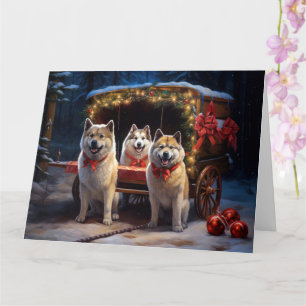 Carte Akita Snowy Sleigh Ride Décor de Noël