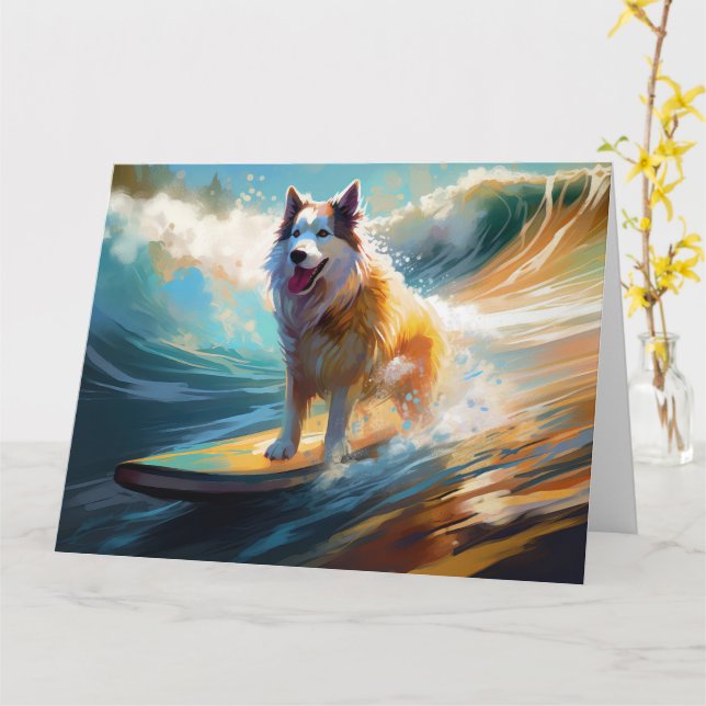 Carte Alaskan Malamute Beach Surf Peinture (Fleur jaune)
