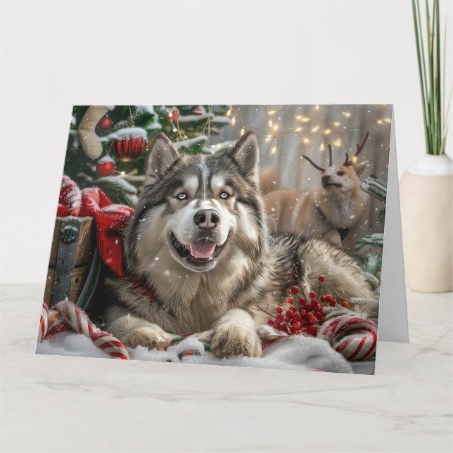 Carte Alaskan Malamute Chien Fête de Noël (Devant)