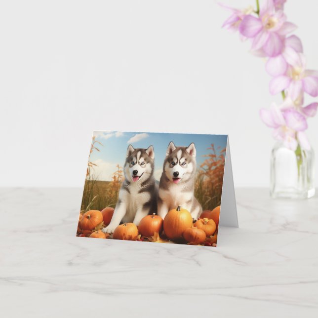 Carte Alaskan Malamute Chiot Automne Citrouille délice (Orchidée)