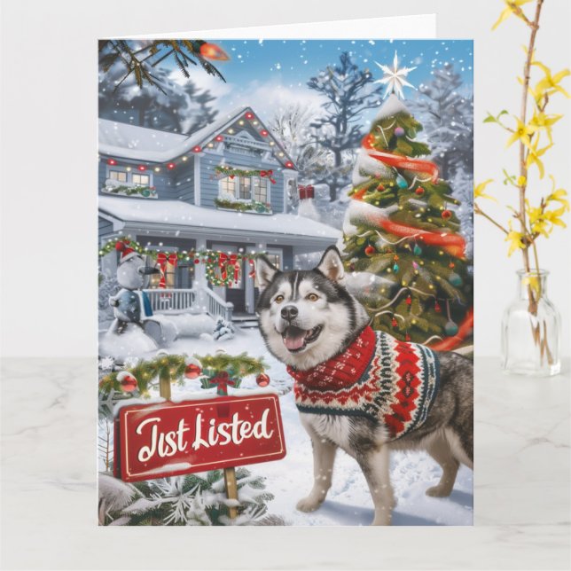 Carte Alaskan Malamute Festive Humour Realtor Noël (Fleur jaune)