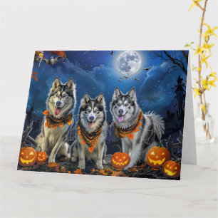 Carte Alaskan Malamute Halloween Éffrayant