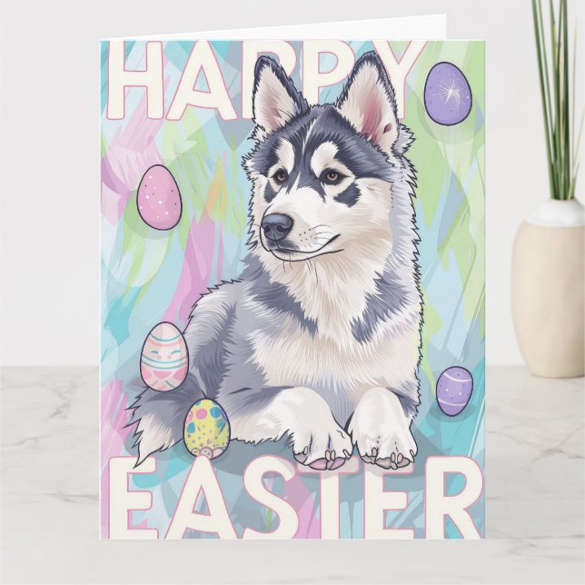 Carte Alaskan Malamute Joyeuses Pâques (Devant)