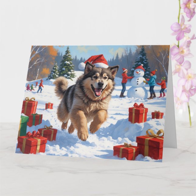 Carte Alaskan Malamute Noël Festive Scène de neige (Orchidée)