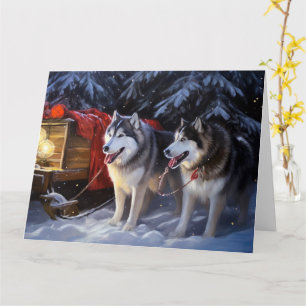 Carte Alaskien Malamute Snowy Sleigh Ride Noël